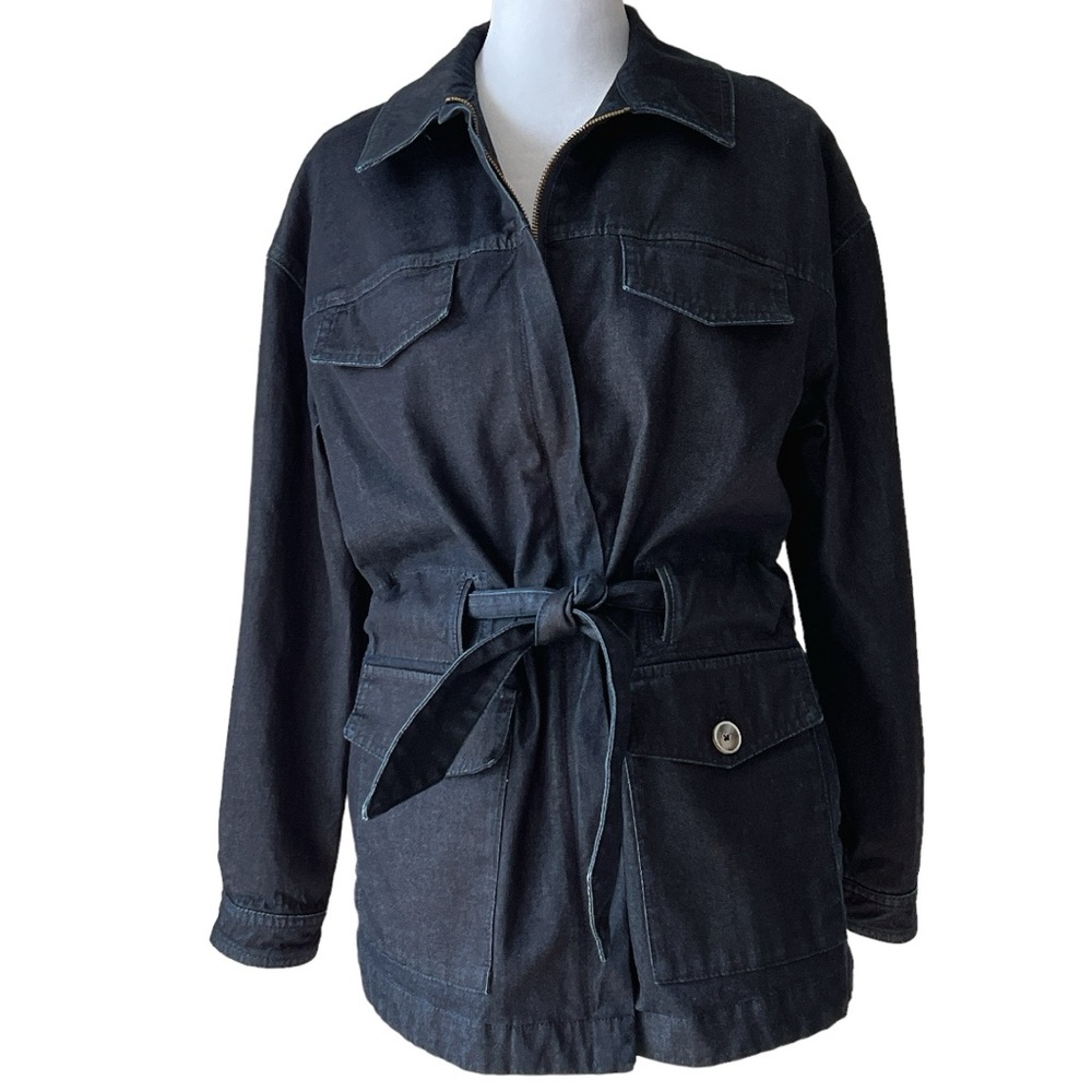 Massimo Dutti Women’s Dark Denim Cinch Waist Jacket Classic Belted Size S